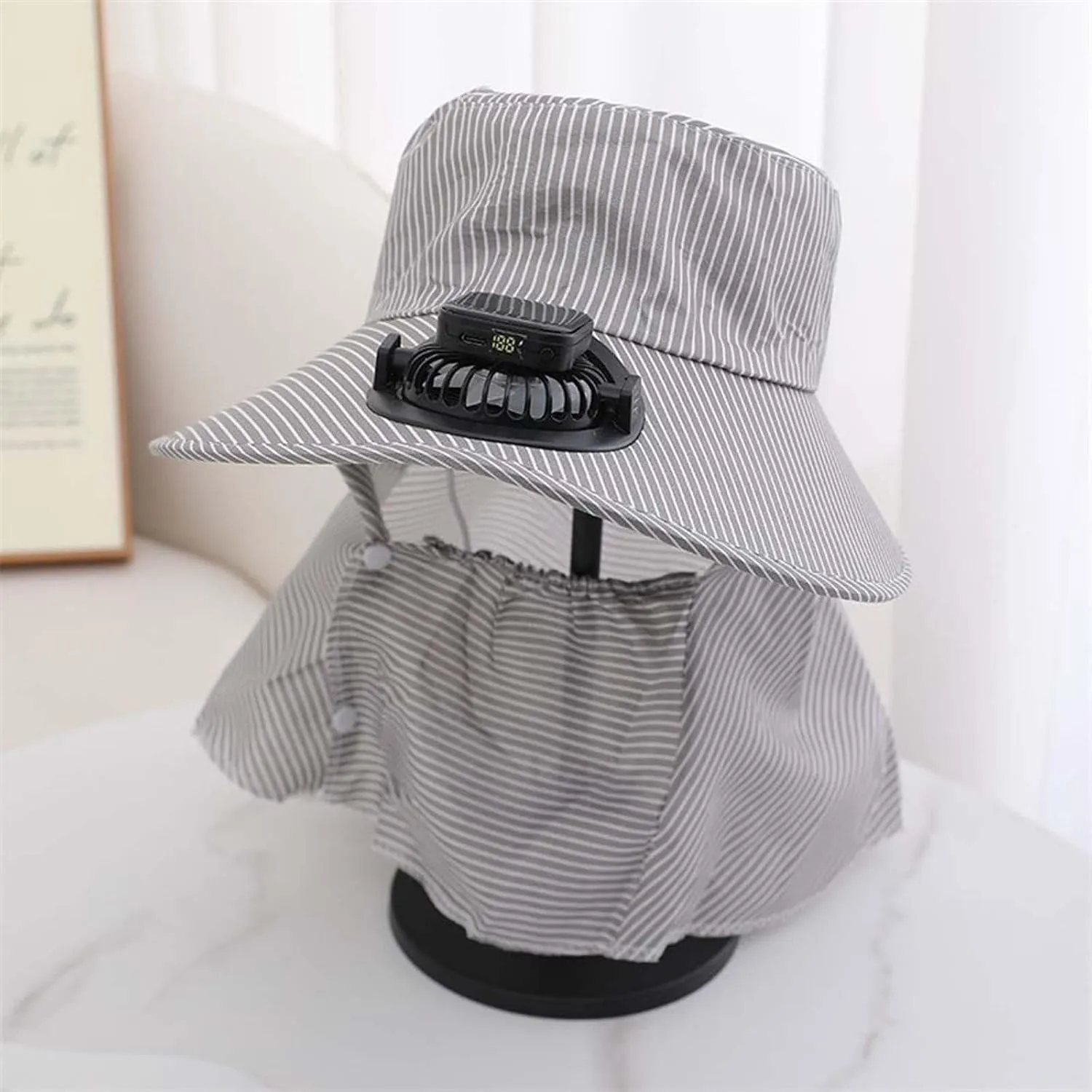 Solar Fan Hat Wide Brim Solar Fan Hat Outdoor Sun Hats Fishing Hat with Removable & USB Charging Beach