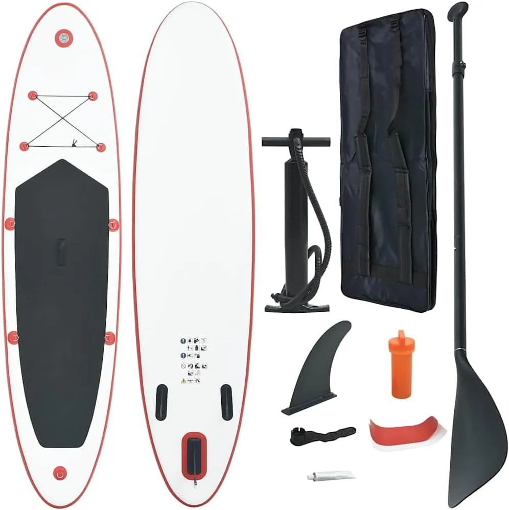 Stand Up Paddle Board Set for Ultimate Water Fun, Inflatable Surfboard with Oar and High-Pressure Pump, Red and White