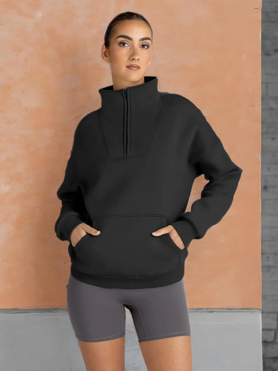 Trendy Queen Sweatshirts Quarter Half Zip Pullover Oversized Hoodies Sweaters Comfy Fall Outfits 2025 Y2K Winter Clothes