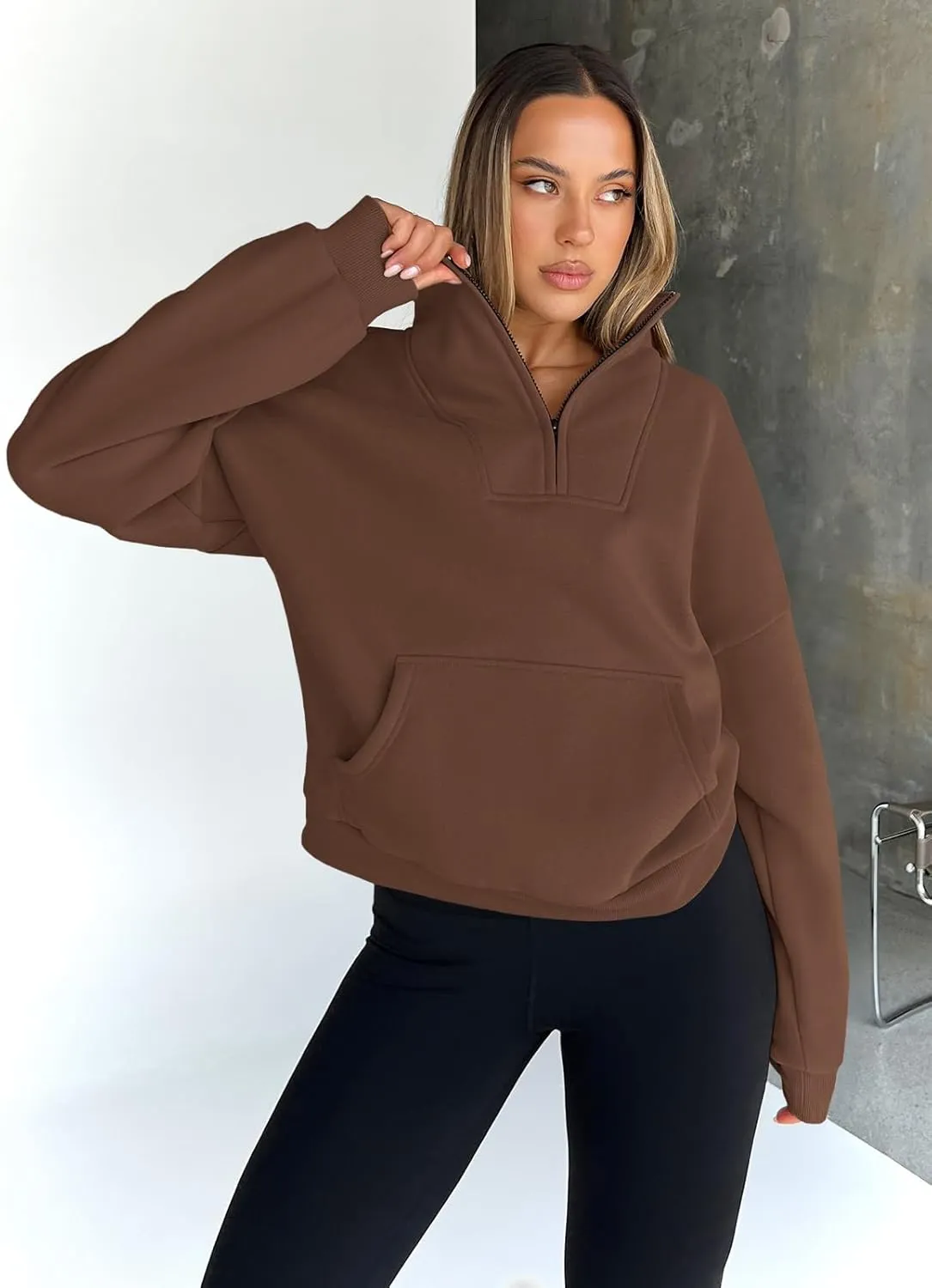 Trendy Queen Sweatshirts Quarter Half Zip Pullover Oversized Hoodies Sweaters Comfy Fall Outfits 2025 Y2K Winter Clothes