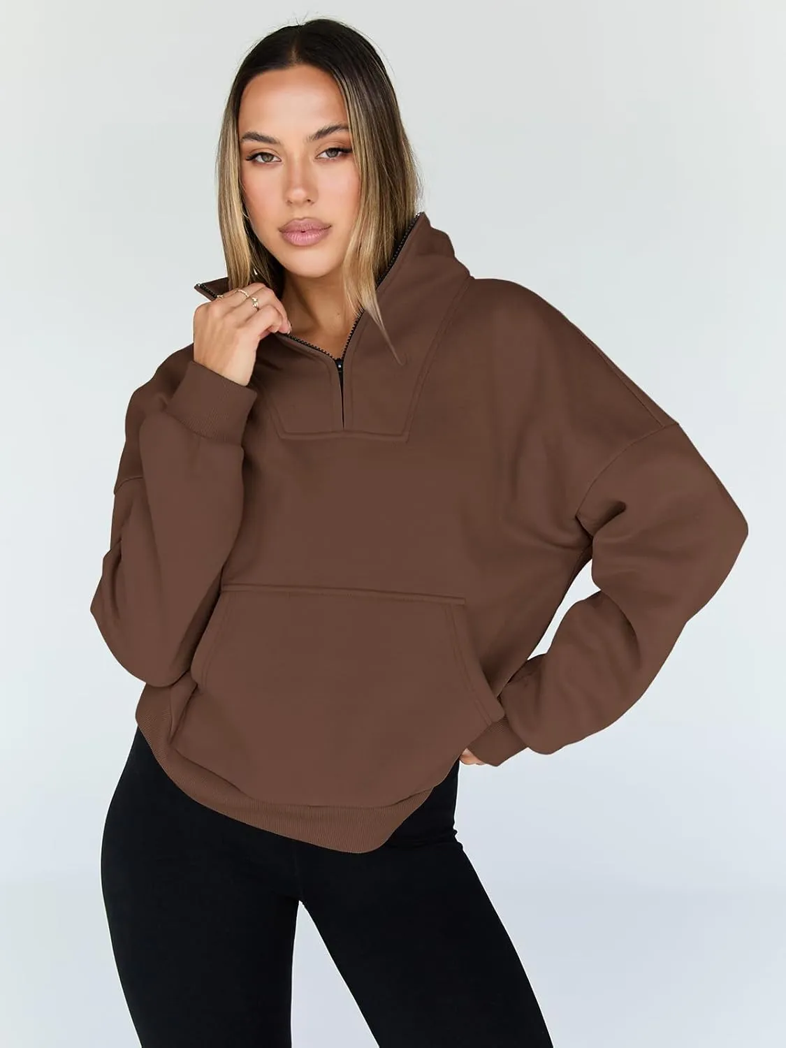 Trendy Queen Sweatshirts Quarter Half Zip Pullover Oversized Hoodies Sweaters Comfy Fall Outfits 2025 Y2K Winter Clothes