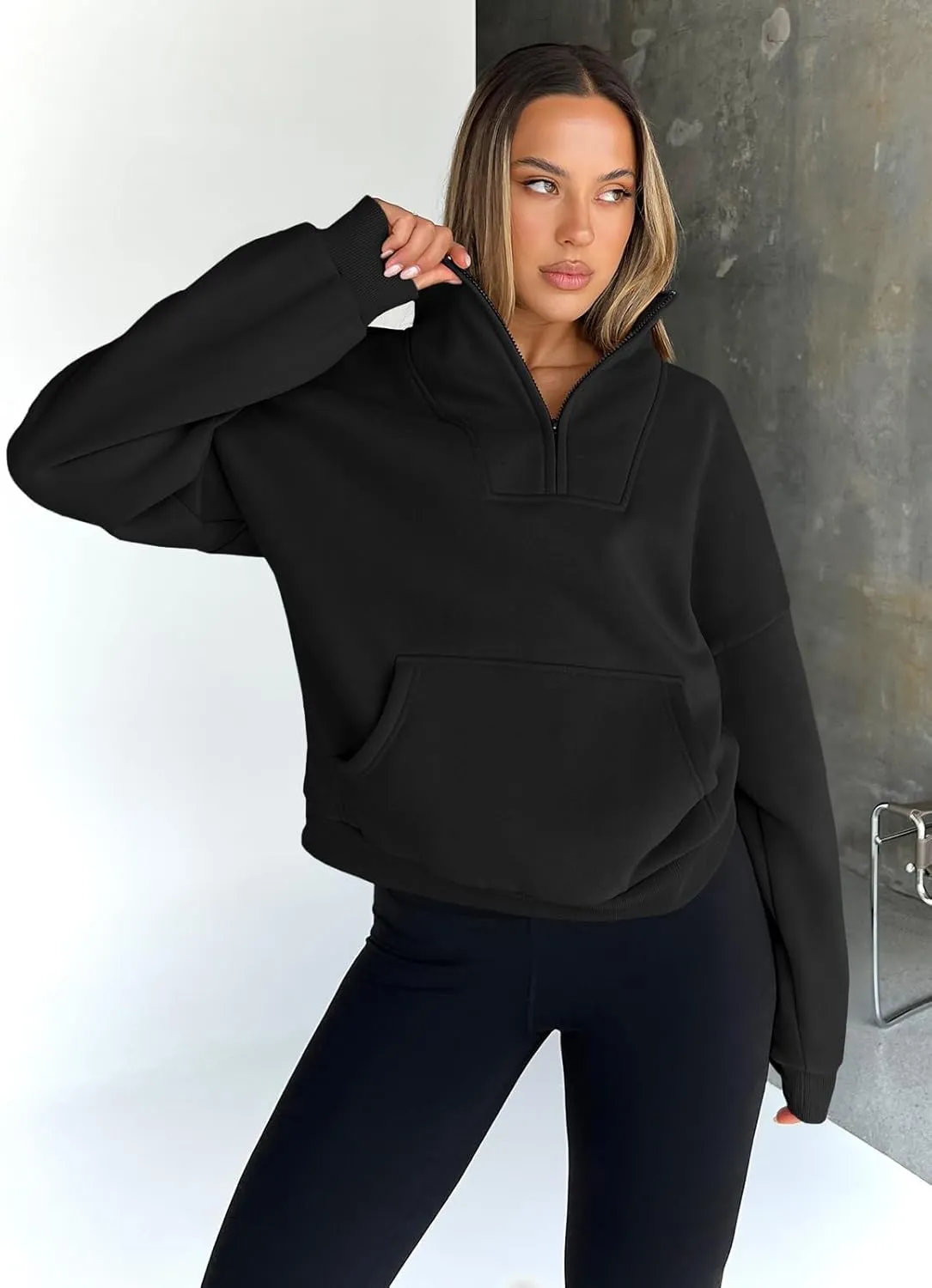 Trendy Queen Sweatshirts Quarter Half Zip Pullover Oversized Hoodies Sweaters Comfy Fall Outfits 2025 Y2K Winter Clothes