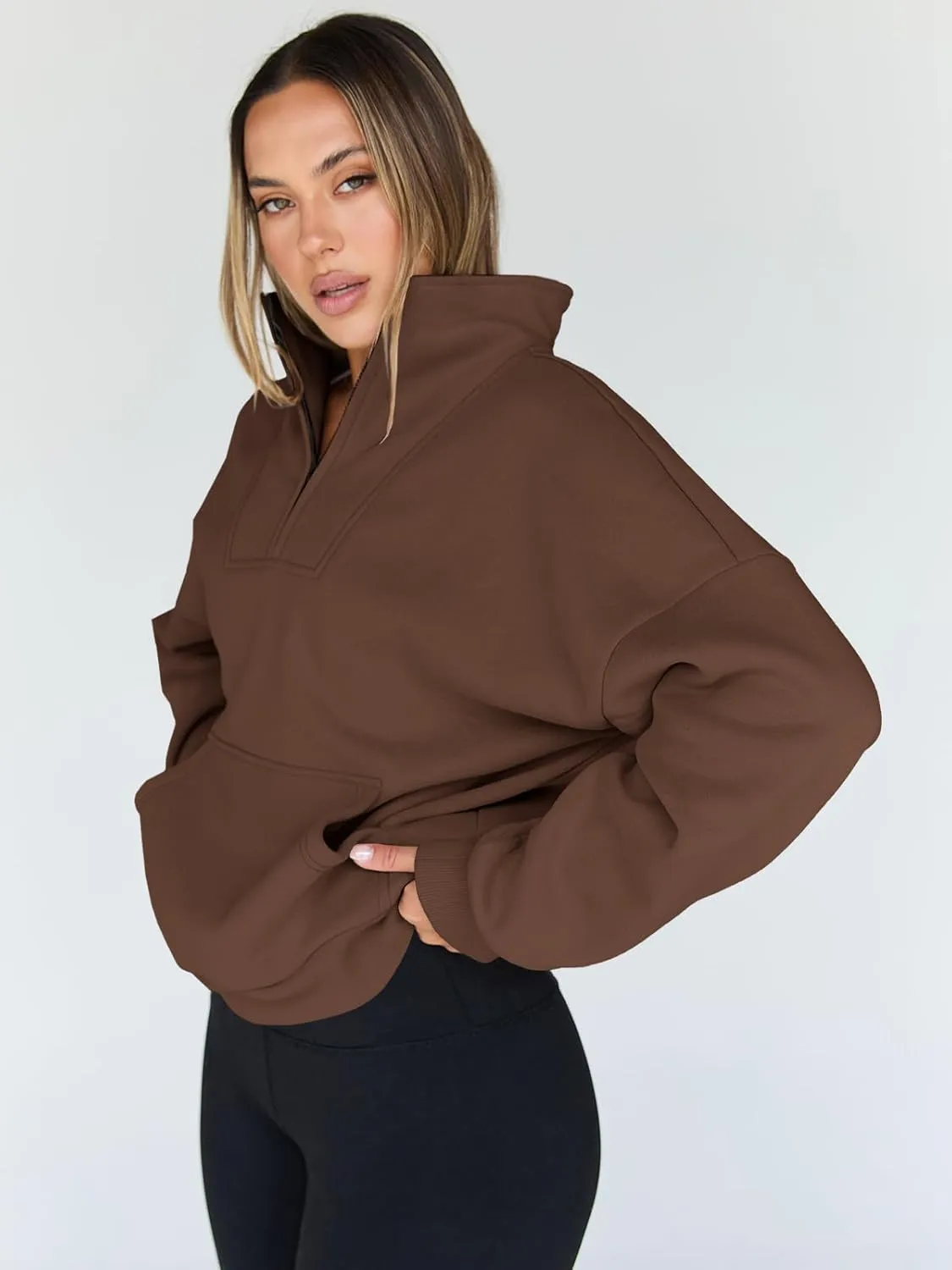 Trendy Queen Sweatshirts Quarter Half Zip Pullover Oversized Hoodies Sweaters Comfy Fall Outfits 2025 Y2K Winter Clothes