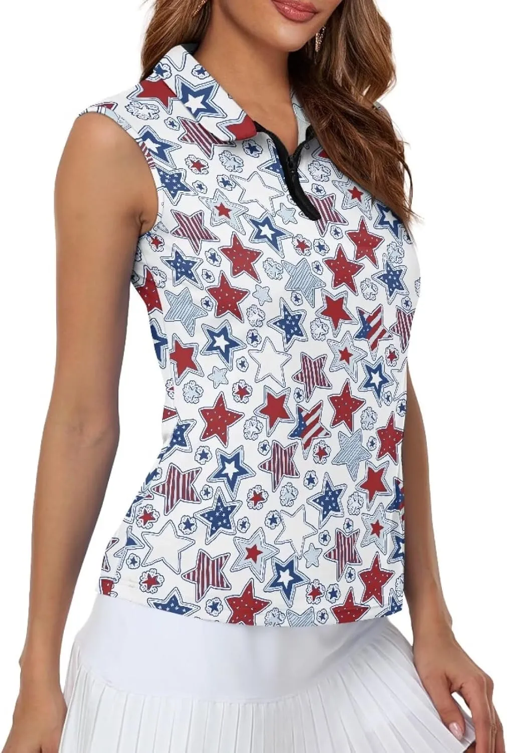 Women's Golf Shirt Short Sleeve Tennis Shirt Quarter Zip Golf Pullover Golf Polo Shirts Argyle Summer Dry Fit Tops UPF50 