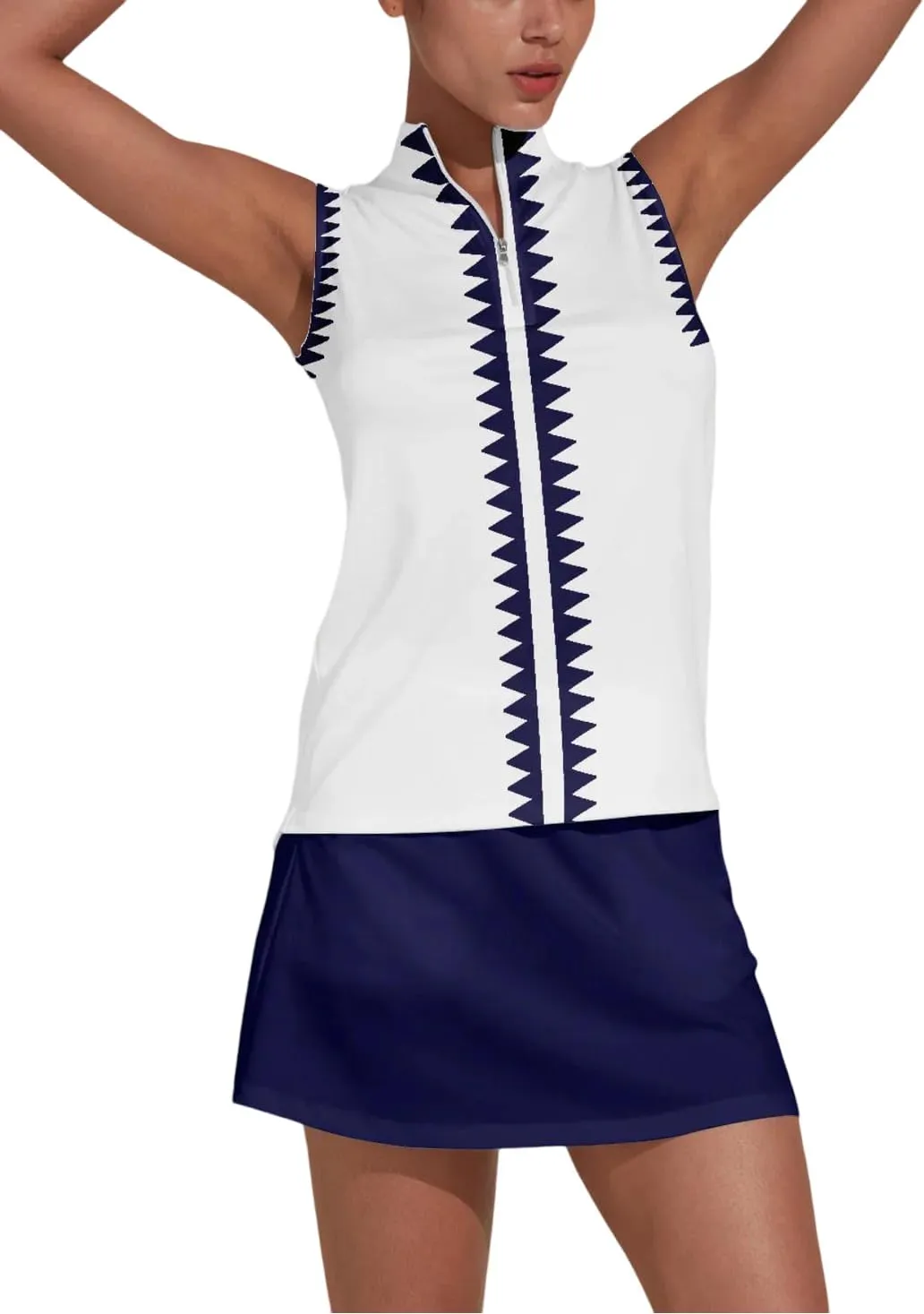 Women's Golf Shirts Sleeveless Printed Polo Shirt for Women Quick Dry Quarter Zip Stand Collar Tee Shirt Workout Top