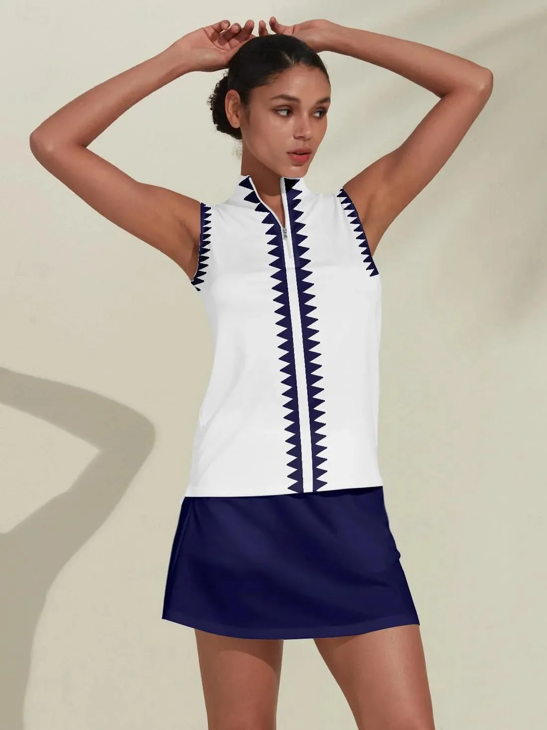 Women's Golf Shirts Sleeveless Printed Polo Shirt for Women Quick Dry Quarter Zip Stand Collar Tee Shirt Workout Top