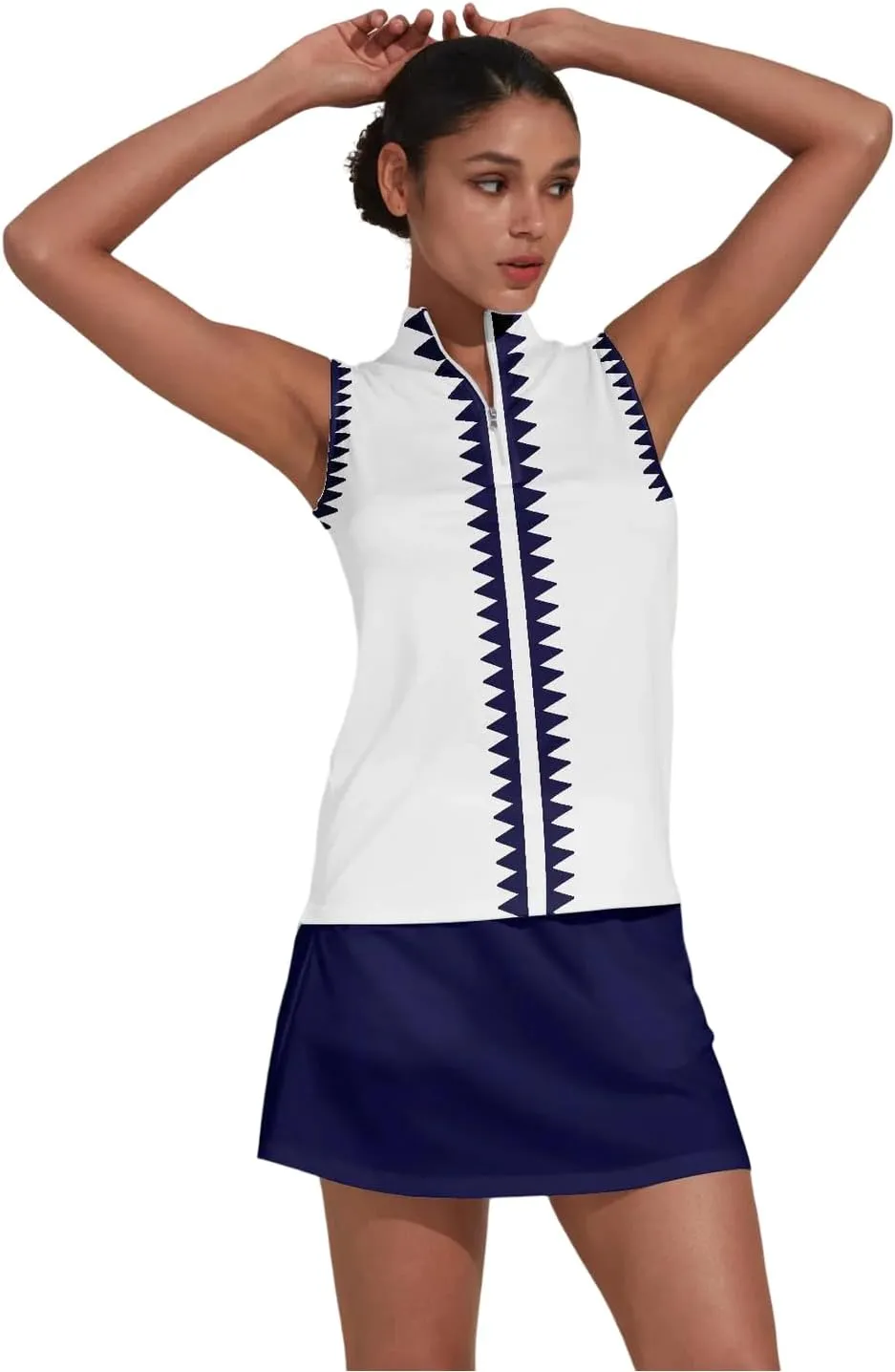 Women's Golf Shirts Sleeveless Printed Polo Shirt for Women Quick Dry Quarter Zip Stand Collar Tee Shirt Workout Top