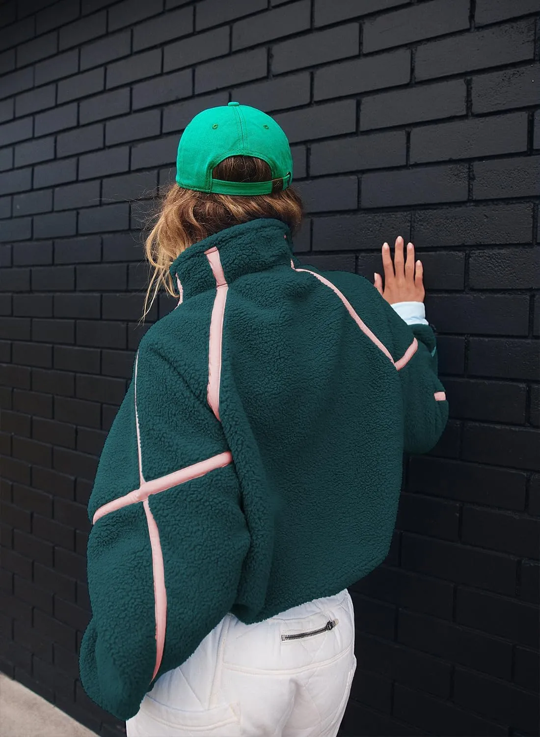 Women's Oversized Fleece Sweatshirt Long Sleeve Half Zip Sherpa Hoodie Fleece Pullover Top With Pockets