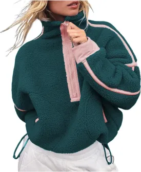 Women's Oversized Fleece Sweatshirt Long Sleeve Half Zip Sherpa Hoodie Fleece Pullover Top With Pockets Women's Oversized Fleece Sweatshirt Long Sleeve Half Zip Sherpa Hoodie Fleece Pullover Top With Pockets